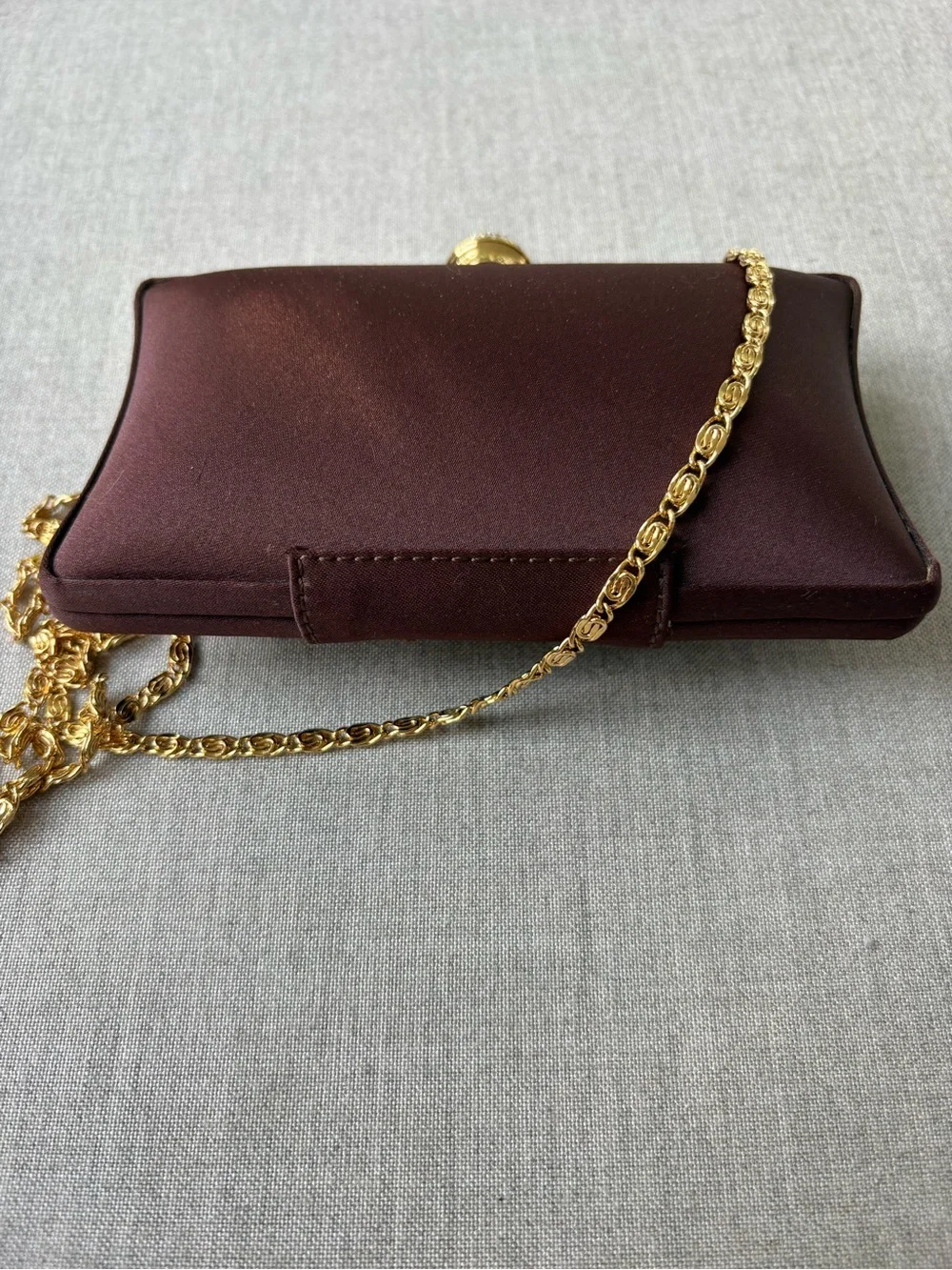 Carlo Fellini Brown Satin Evening Clutch with Gold Chain